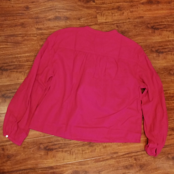 NWT GAP Shirred Henley Top in Jelly Bean Pink - Picture 5 of 6